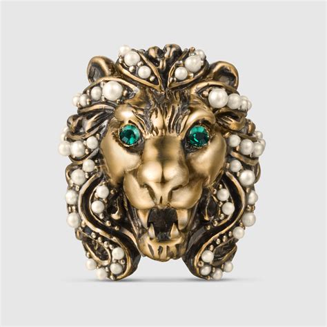 gucci lion bead ring|Gucci heart and cross ring.